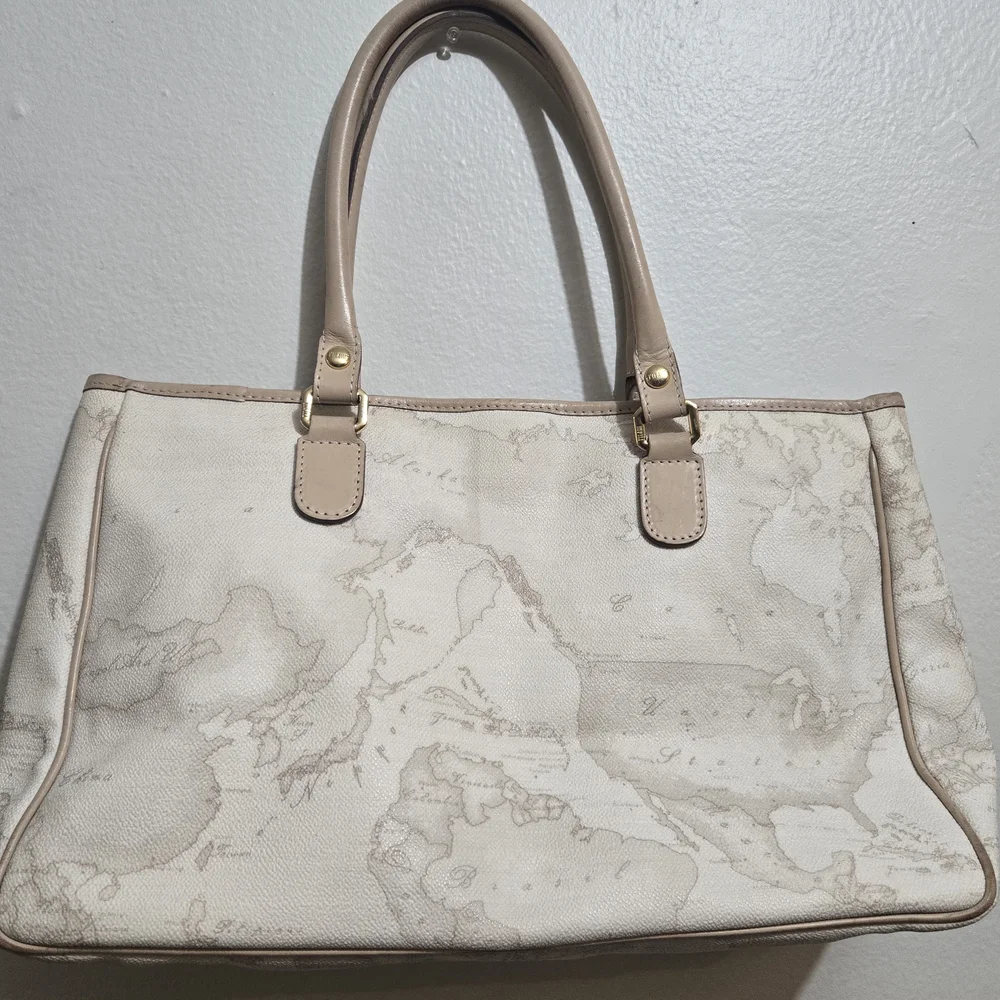 Bag Italy Alviero Martini Elegant Beige Map Print Handbag